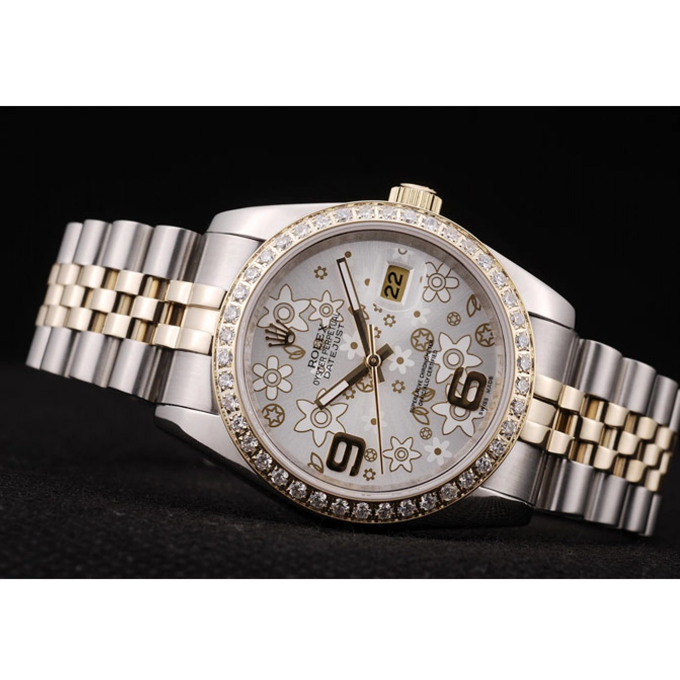Best AAA Replica Sites DateJust Plated Brushed Flowers Steel Dial Silver Case Diamonds Rolex Stainless 0531